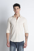 Men Curio Cotton Stripes Shirt-Beige