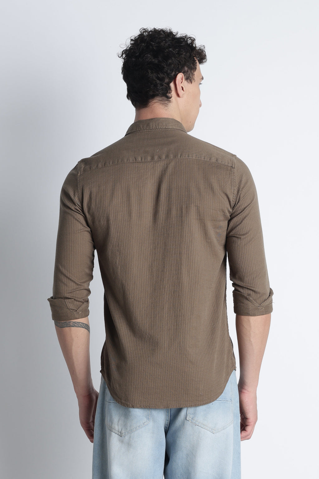 Men Curio Cotton Stripes Shirt-Fawn
