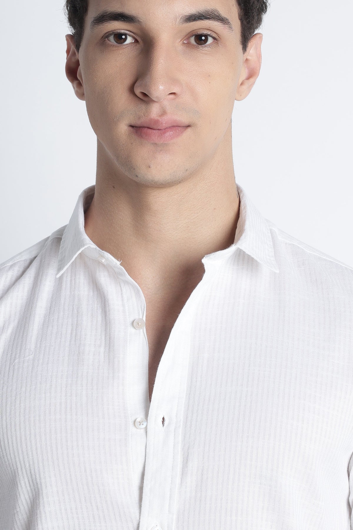 Men Curio Cotton Stripes Shirt-White