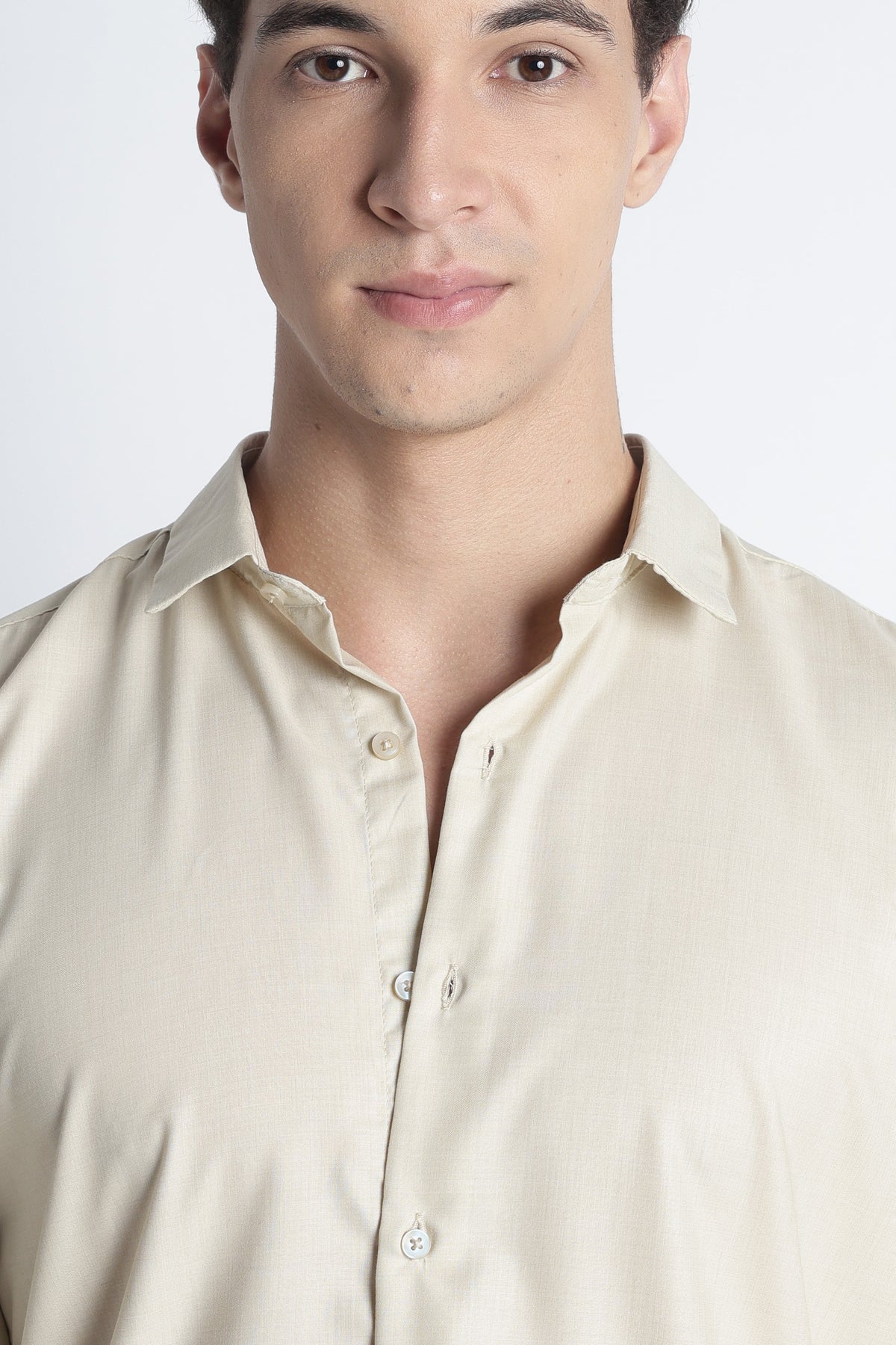 Men Liquid Nylon Plain Shirts-Beige