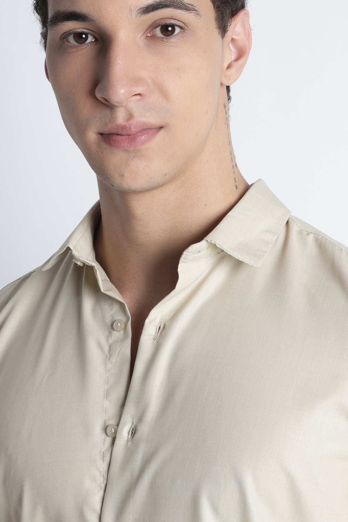Men Liquid Nylon Plain Shirts-Beige