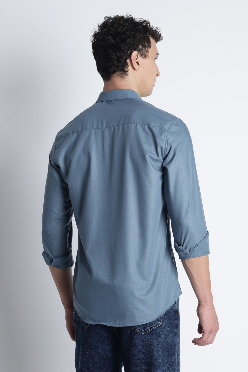 Men Liquid Nylon Plain Shirts-Teal