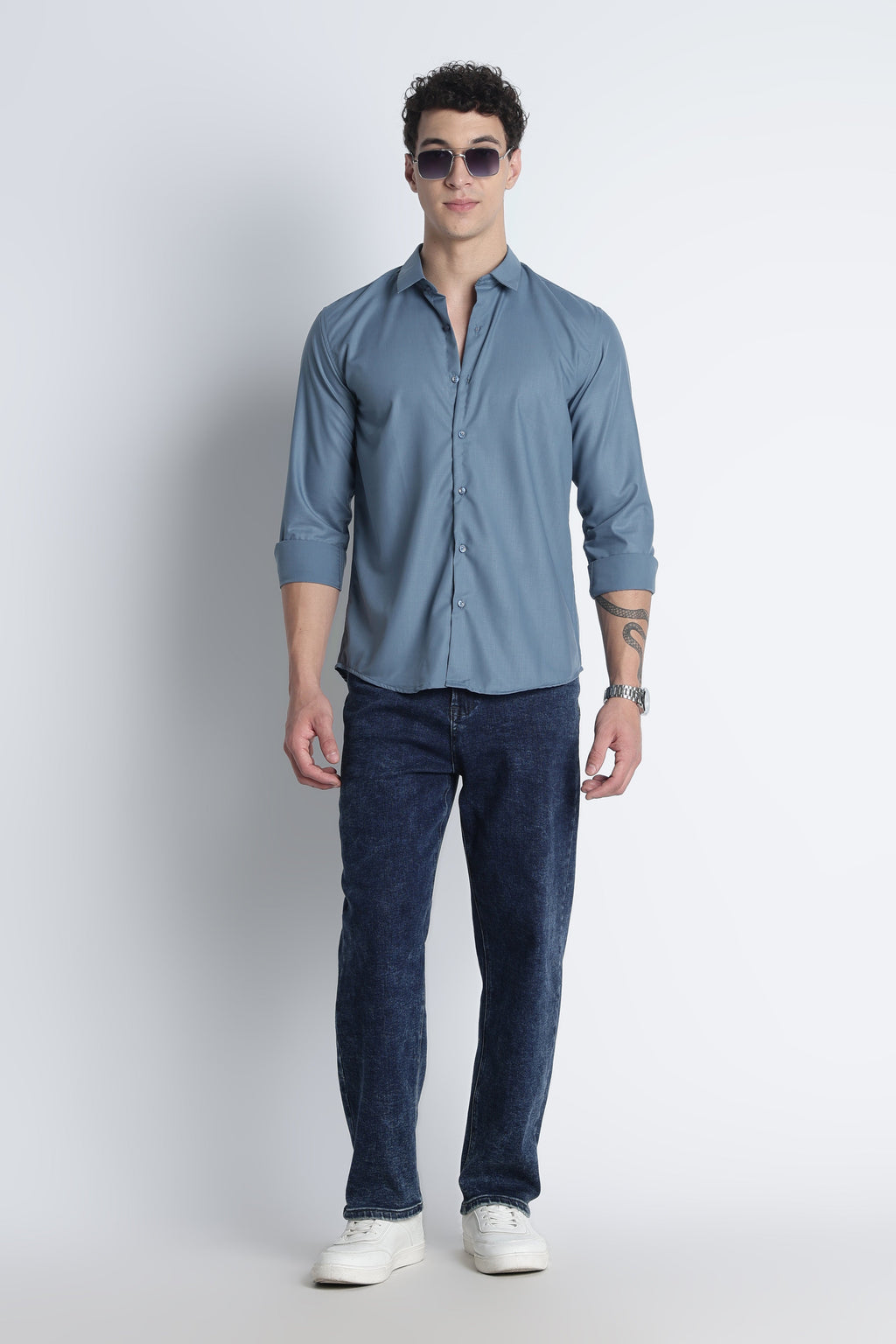 Men Liquid Nylon Plain Shirts-Teal