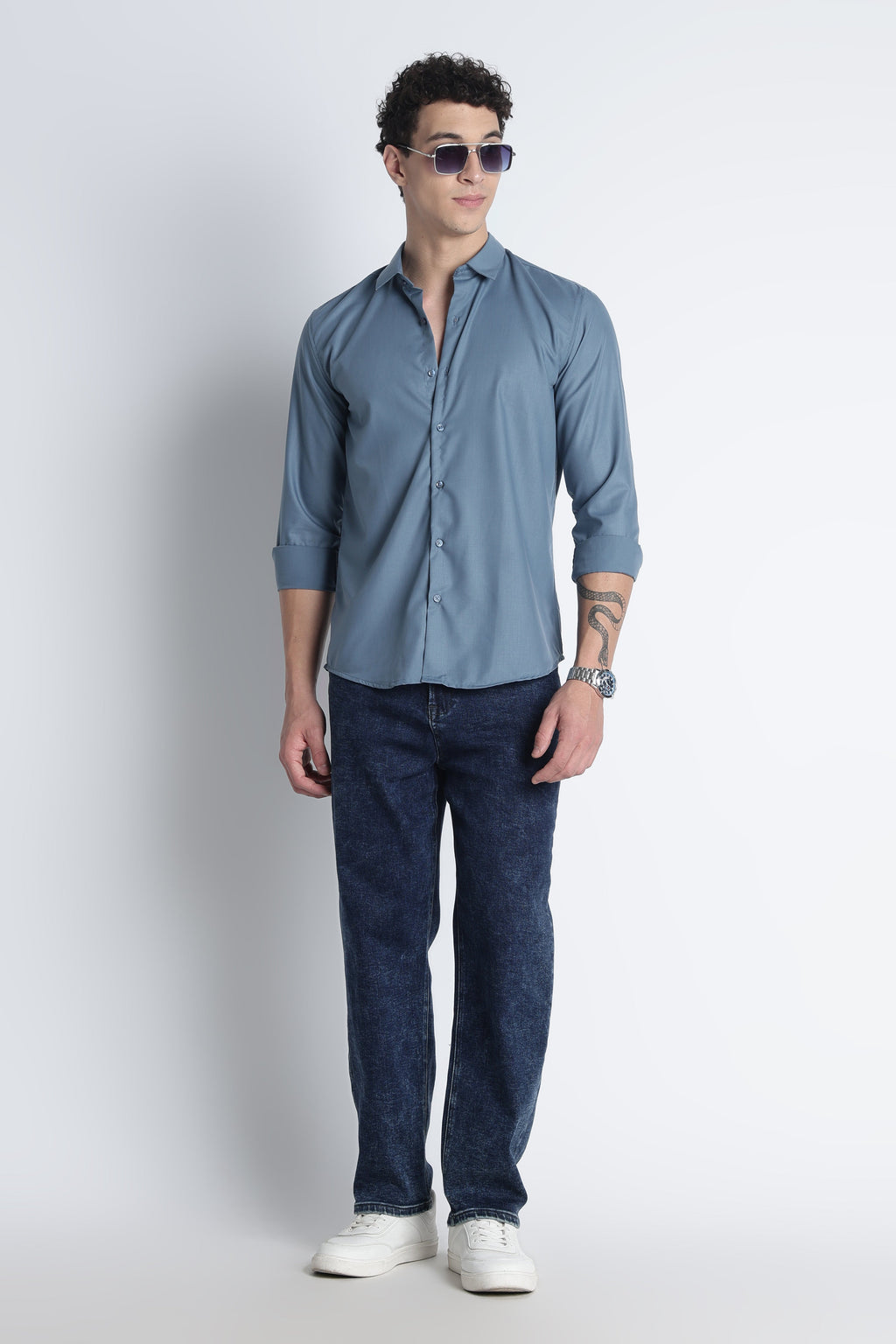 Men Liquid Nylon Plain Shirts-Teal