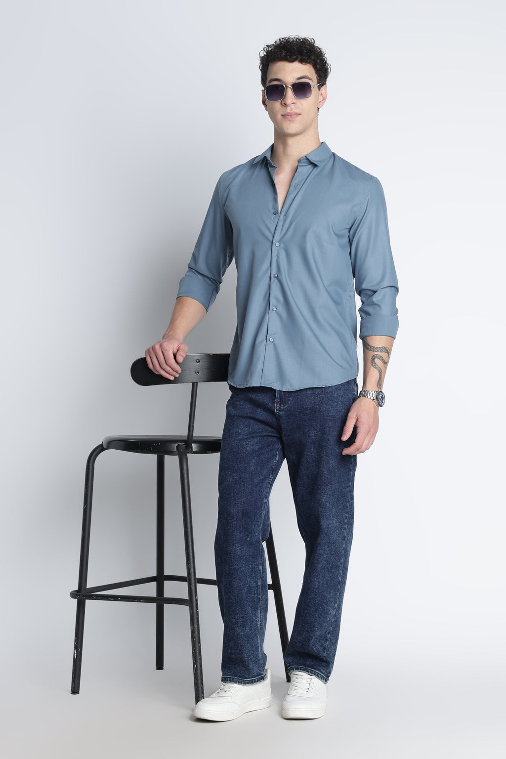 Men Liquid Nylon Plain Shirts-Teal
