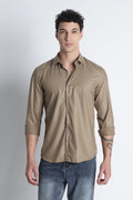 Men Liquid Nylon Plain Shirts-Khakhi