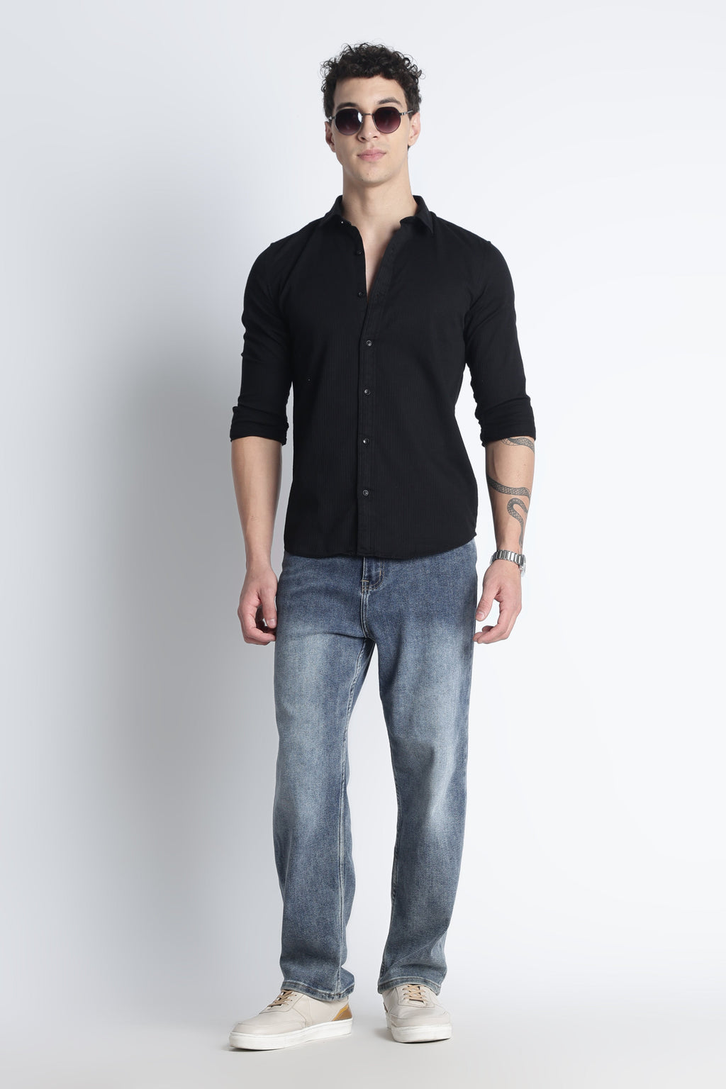 Men Curio Cotton Stripes Shirt-Black