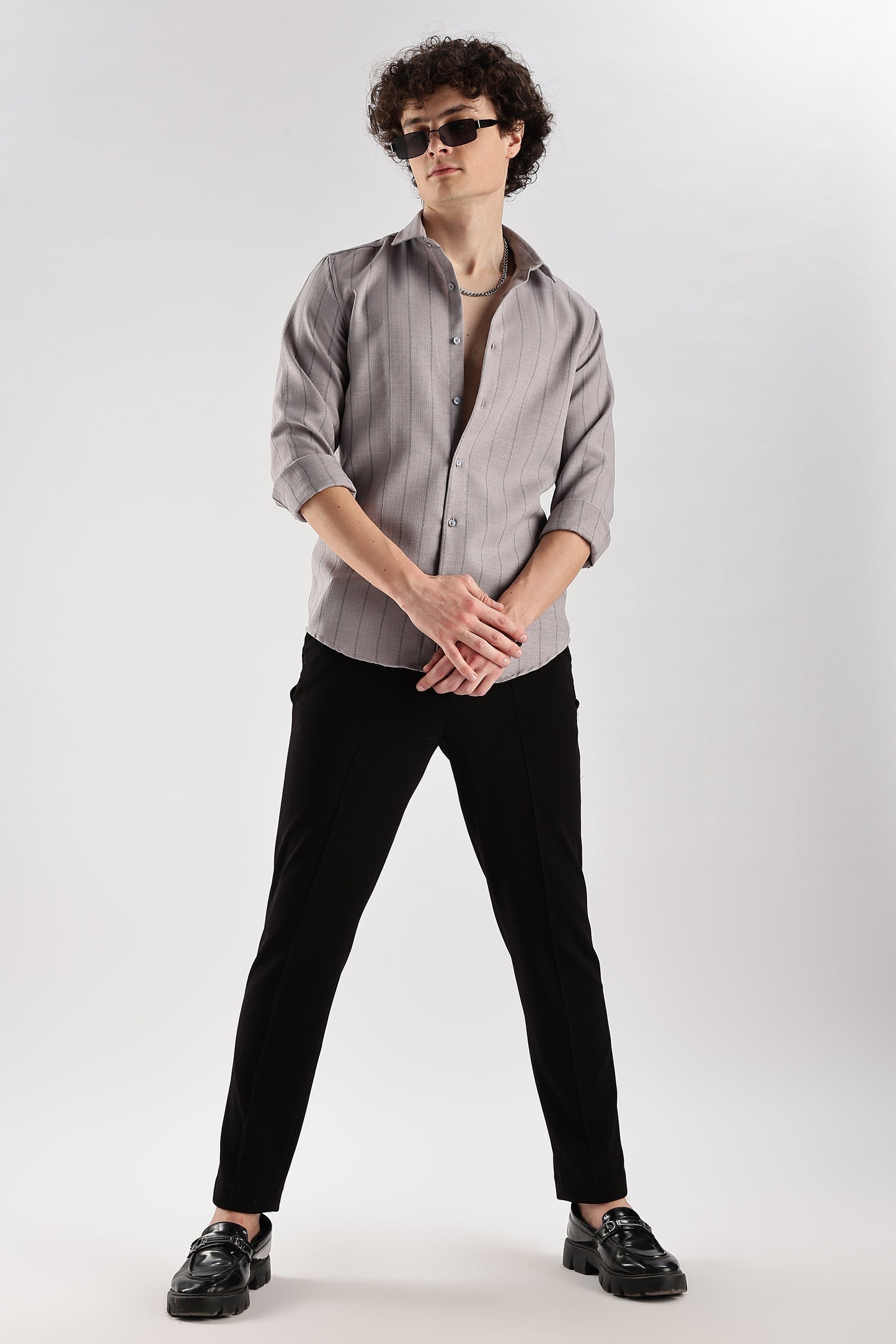 Men Air Like Linen Stripes Shirt-Lt Grey