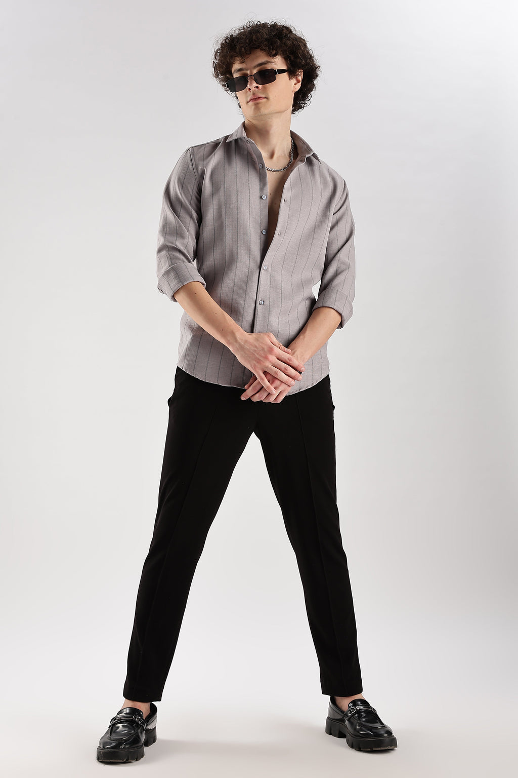 Men Air Like Linen Stripes Shirt-Lt Grey