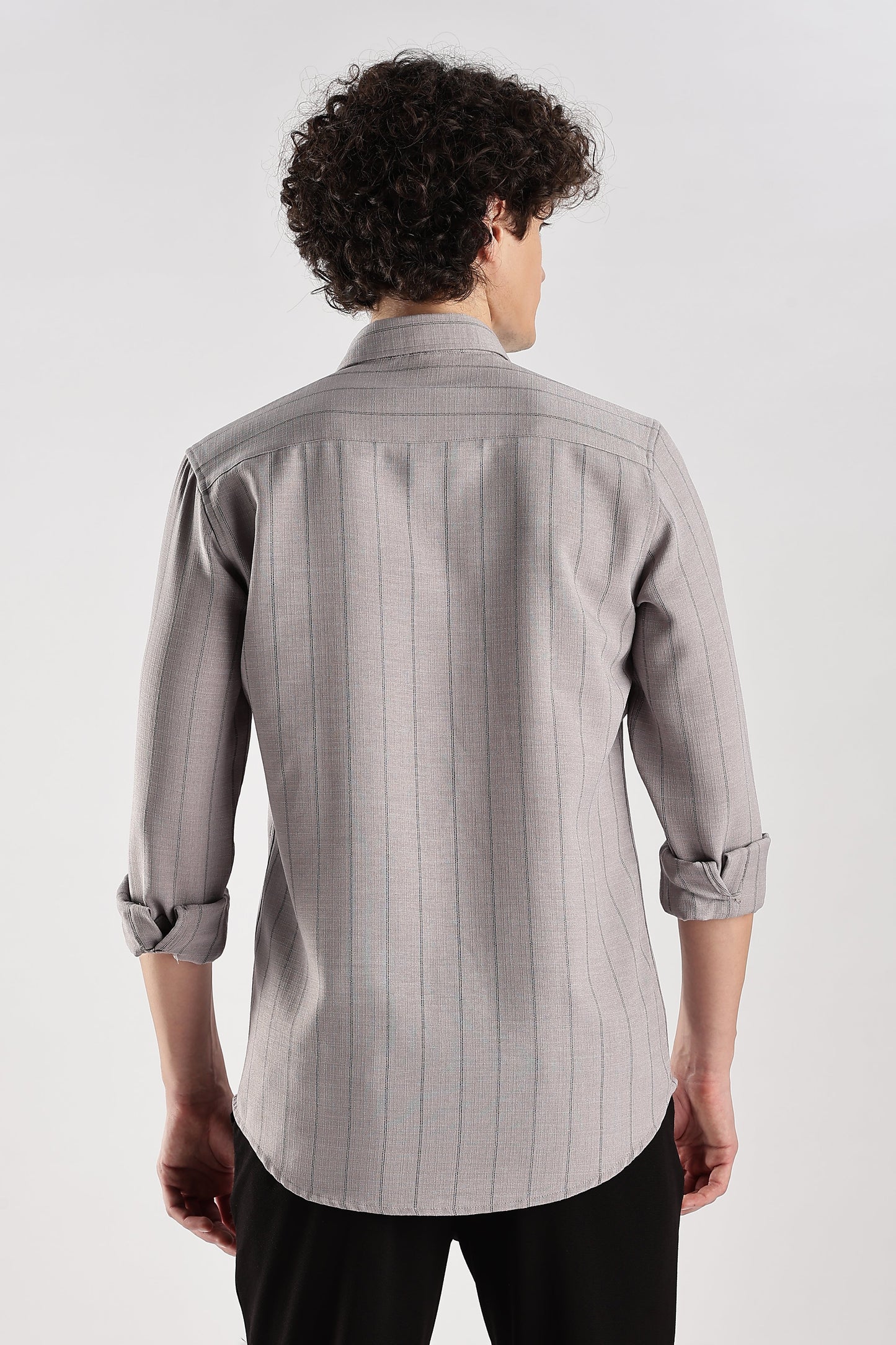 Men Air Like Linen Stripes Shirt-Lt Grey
