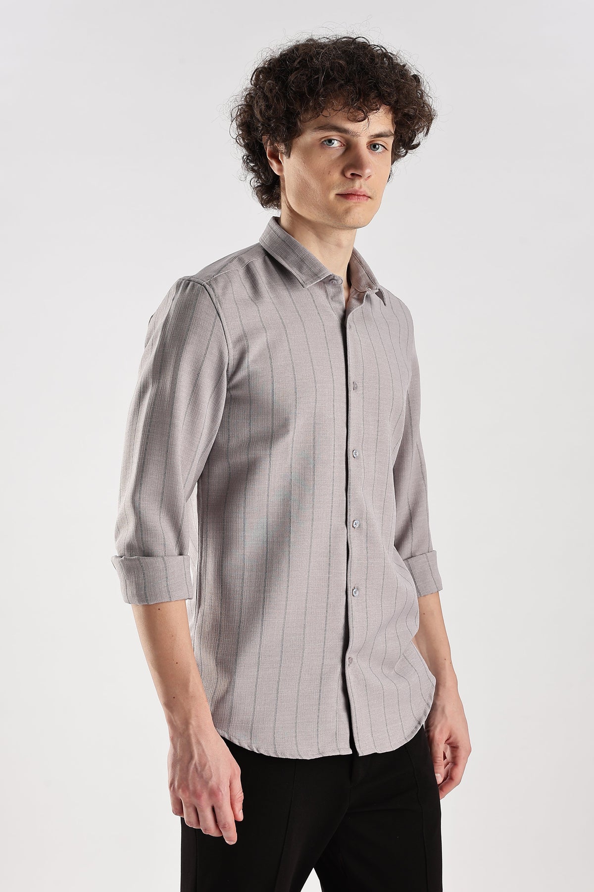Men Air Like Linen Stripes Shirt-Lt Grey