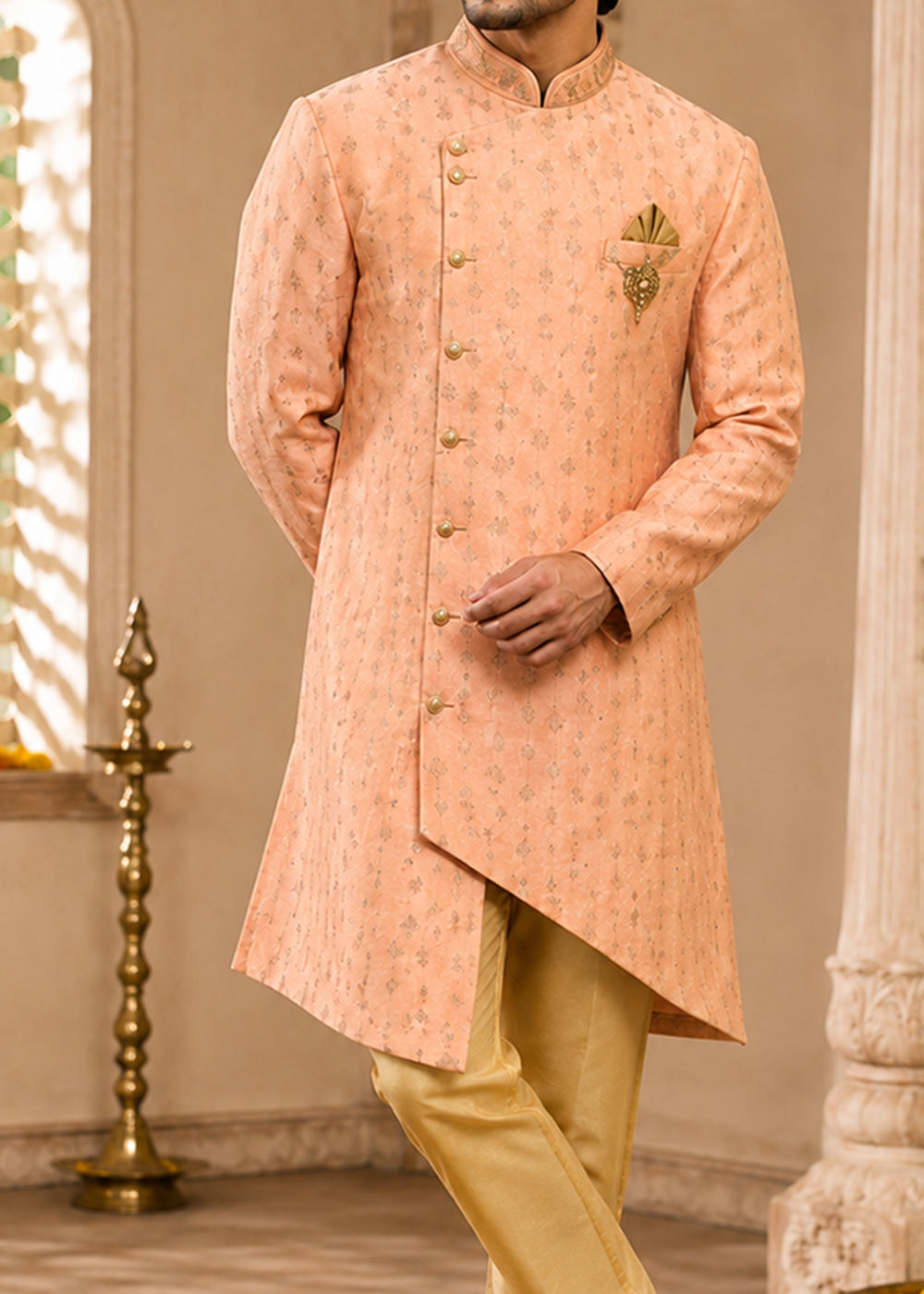 Orrange Gold Print Uvvam Kurta Golden Bottom