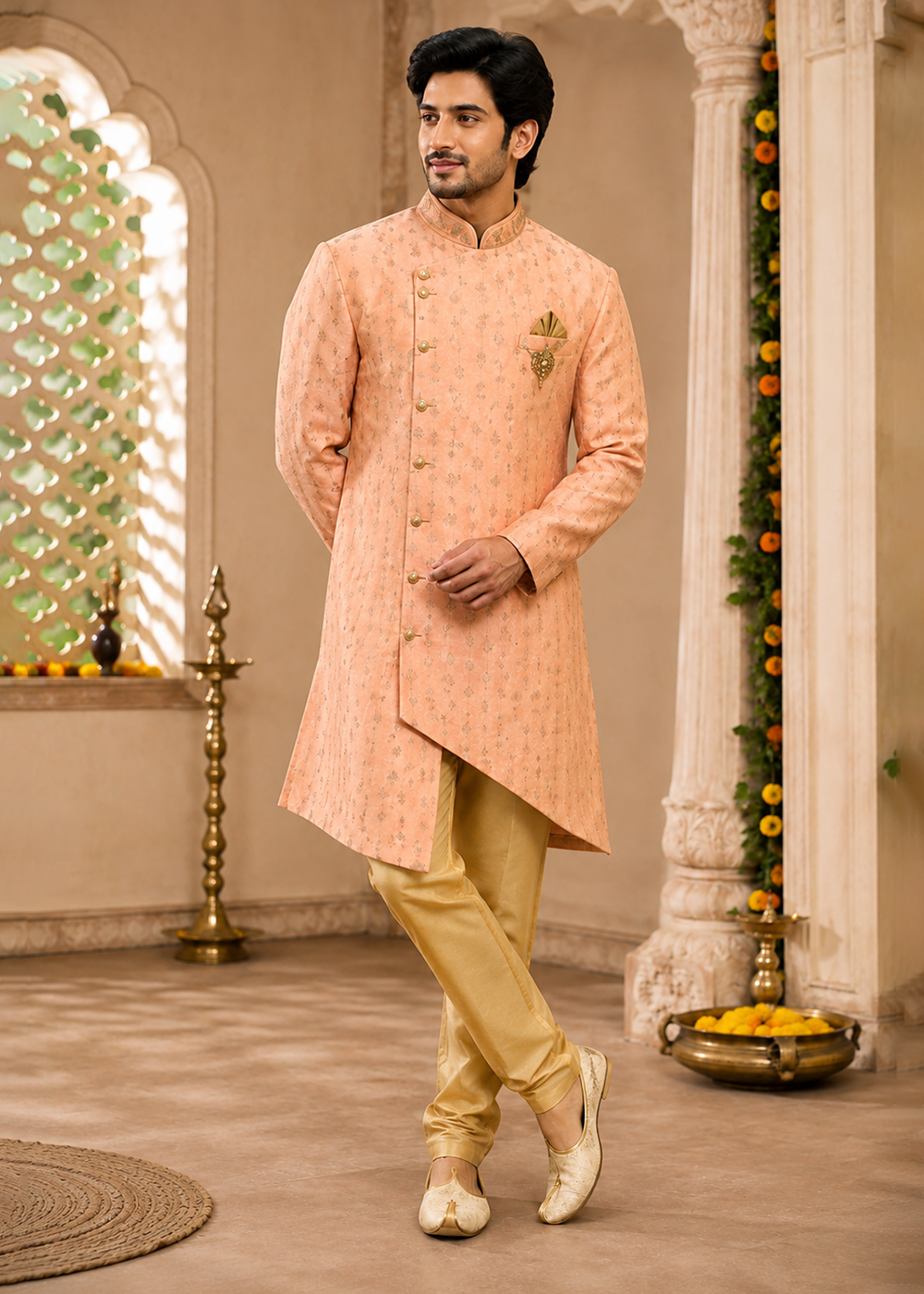 Orrange Gold Print Uvvam Kurta Golden Bottom