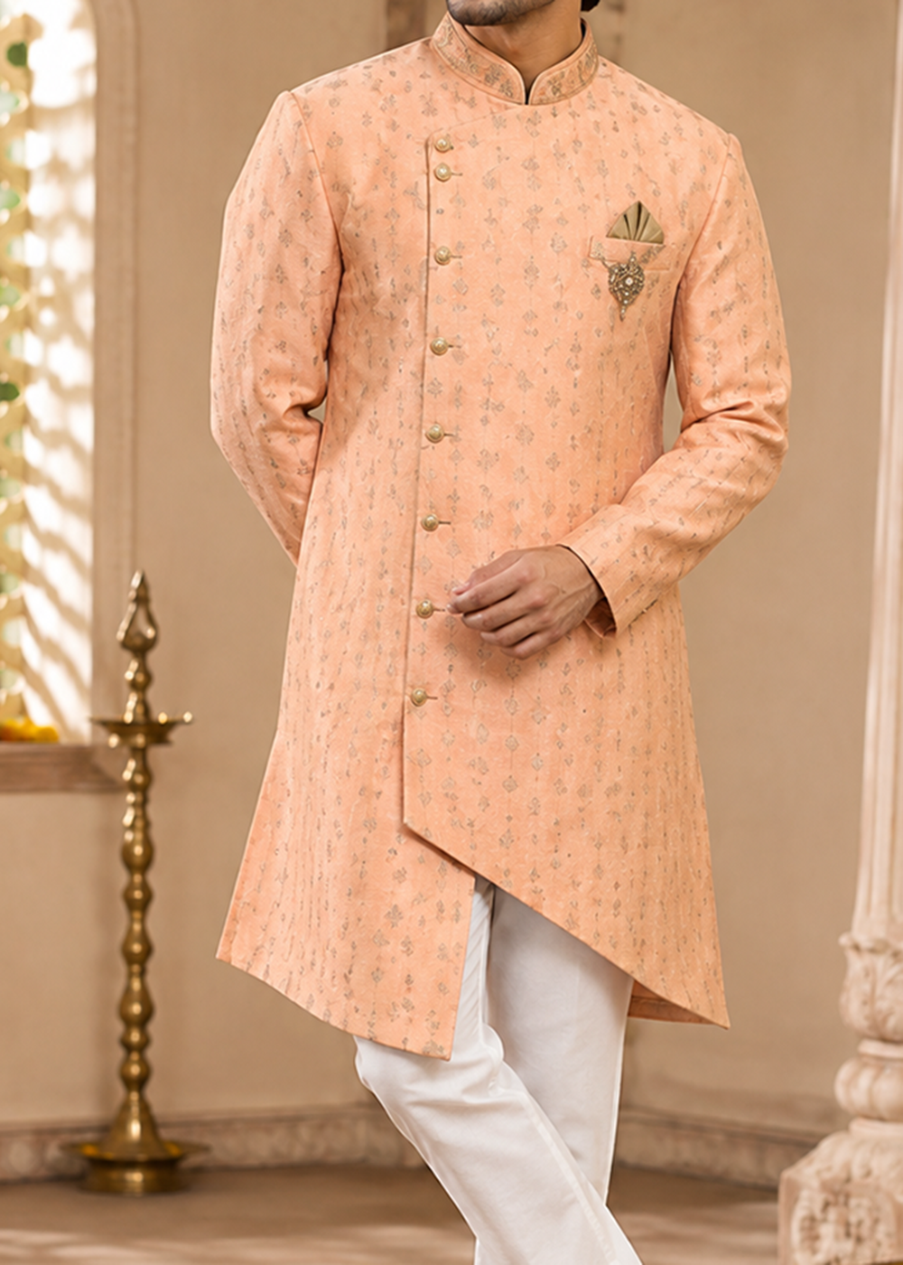 Orrange Gold Print Uvvam Kurta White Bottom
