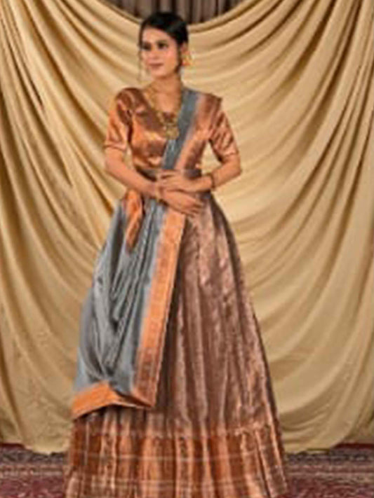 Simple Lehenga Peach Copper for Women