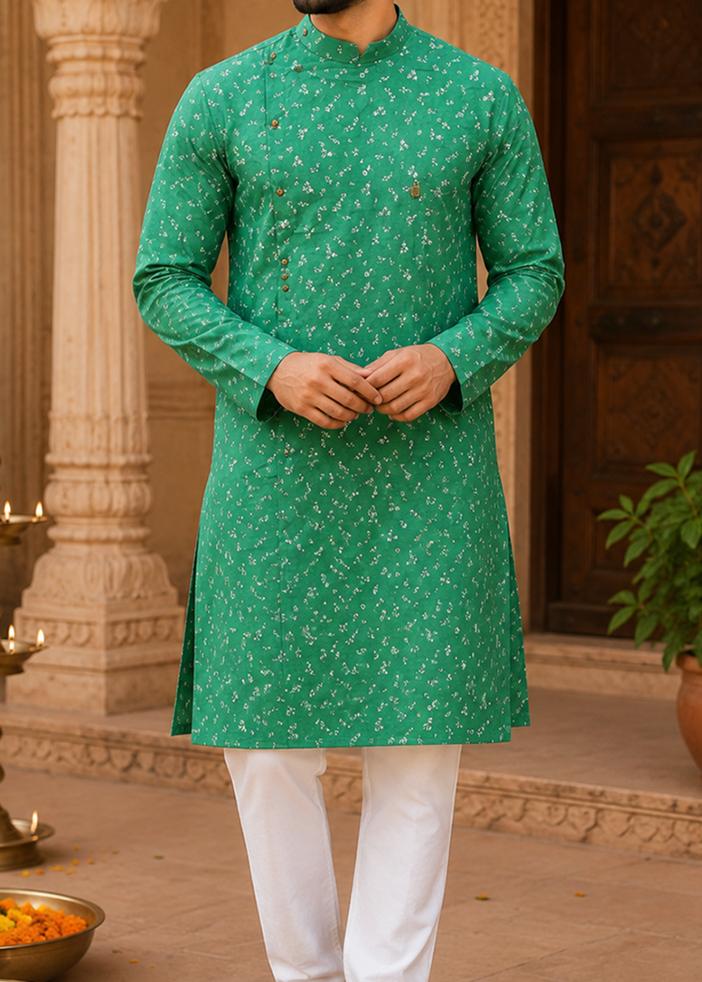 Parrot Green Colour Print Kurta