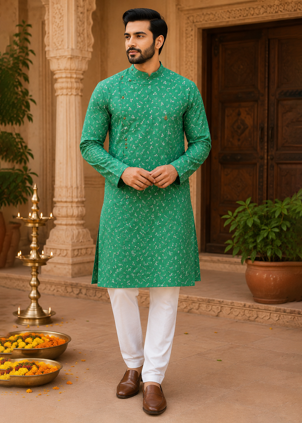 Parrot Green Colour Print Kurta