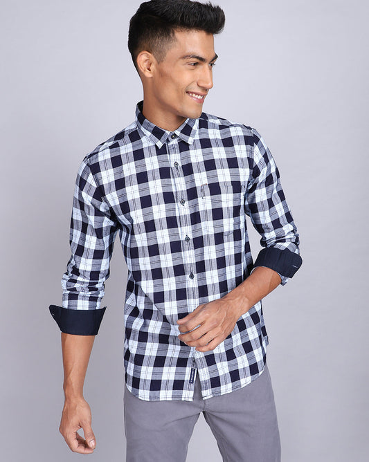 Smart Casual Full Sleeves Plaid Shirt-Indigo