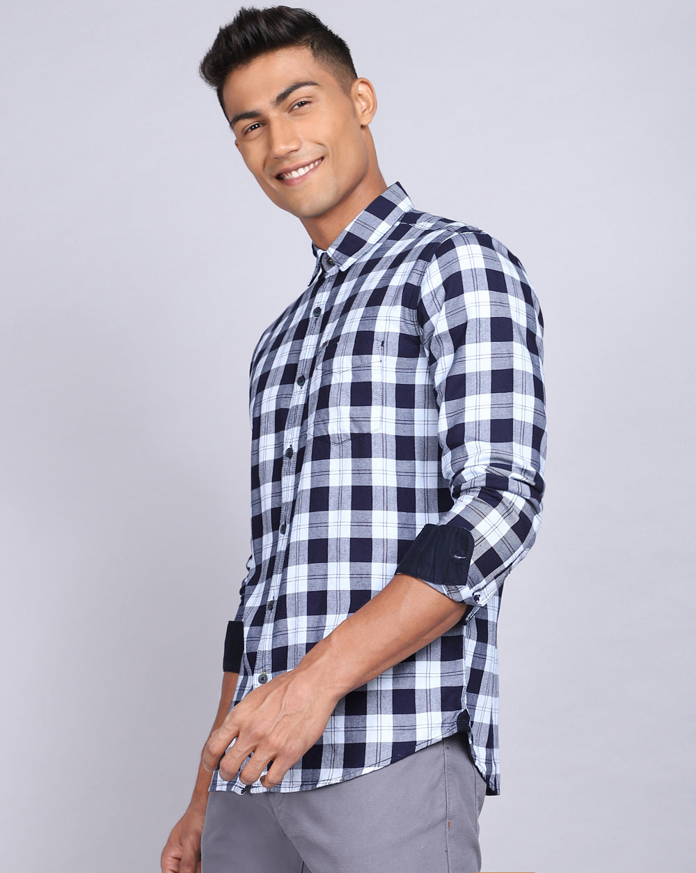Smart Casual Full Sleeves Plaid Shirt-Indigo