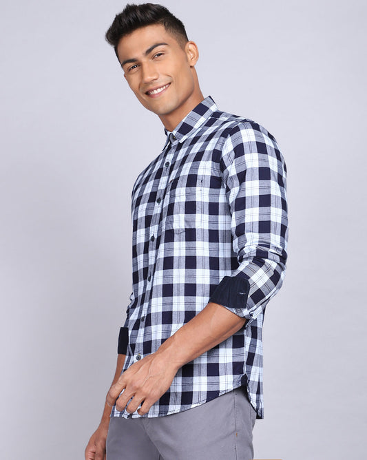 Smart Casual Full Sleeves Plaid Shirt-Indigo