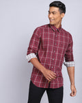 Smart Casual Full Sleeves Check Shirt-Maroon
