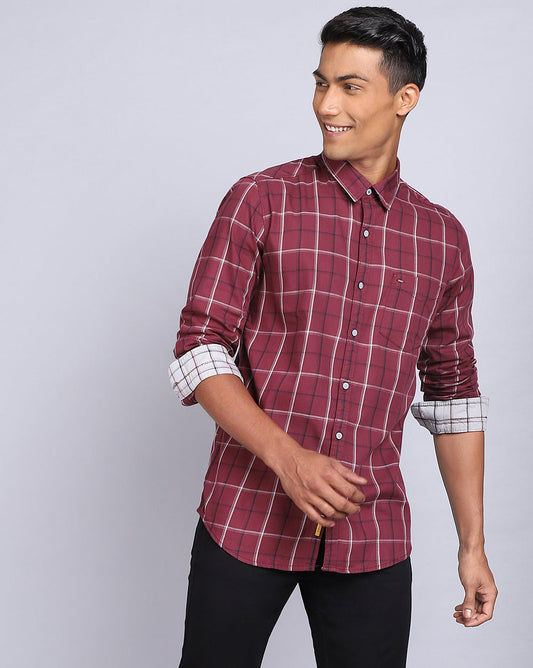 Smart Casual Full Sleeves Check Shirt-Maroon