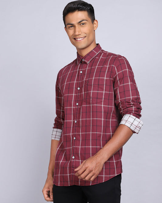 Smart Casual Full Sleeves Check Shirt-Maroon