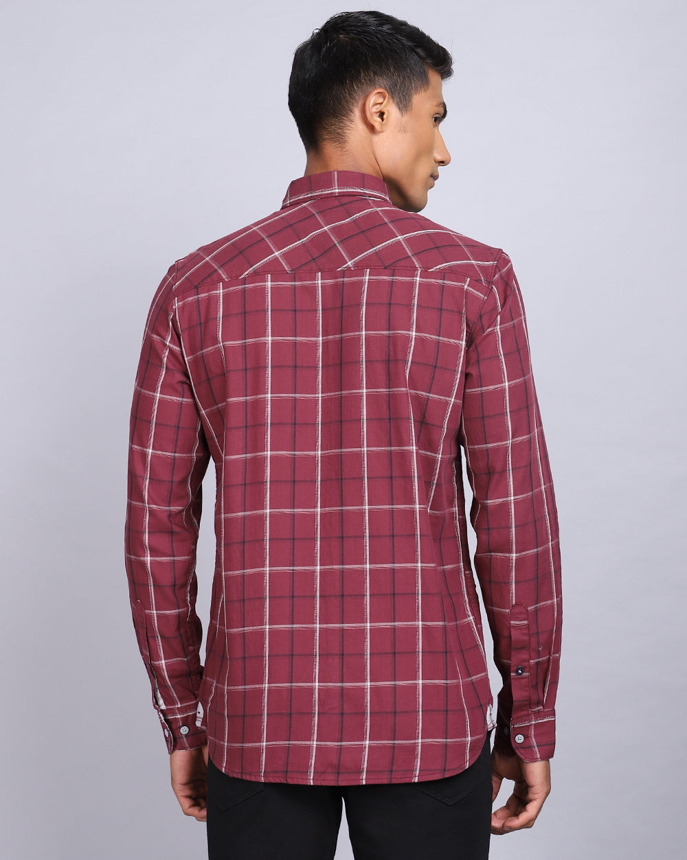 Smart Casual Full Sleeves Check Shirt-Maroon