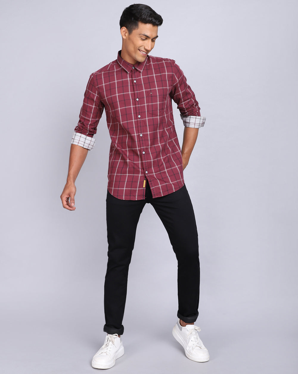 Smart Casual Full Sleeves Check Shirt-Maroon