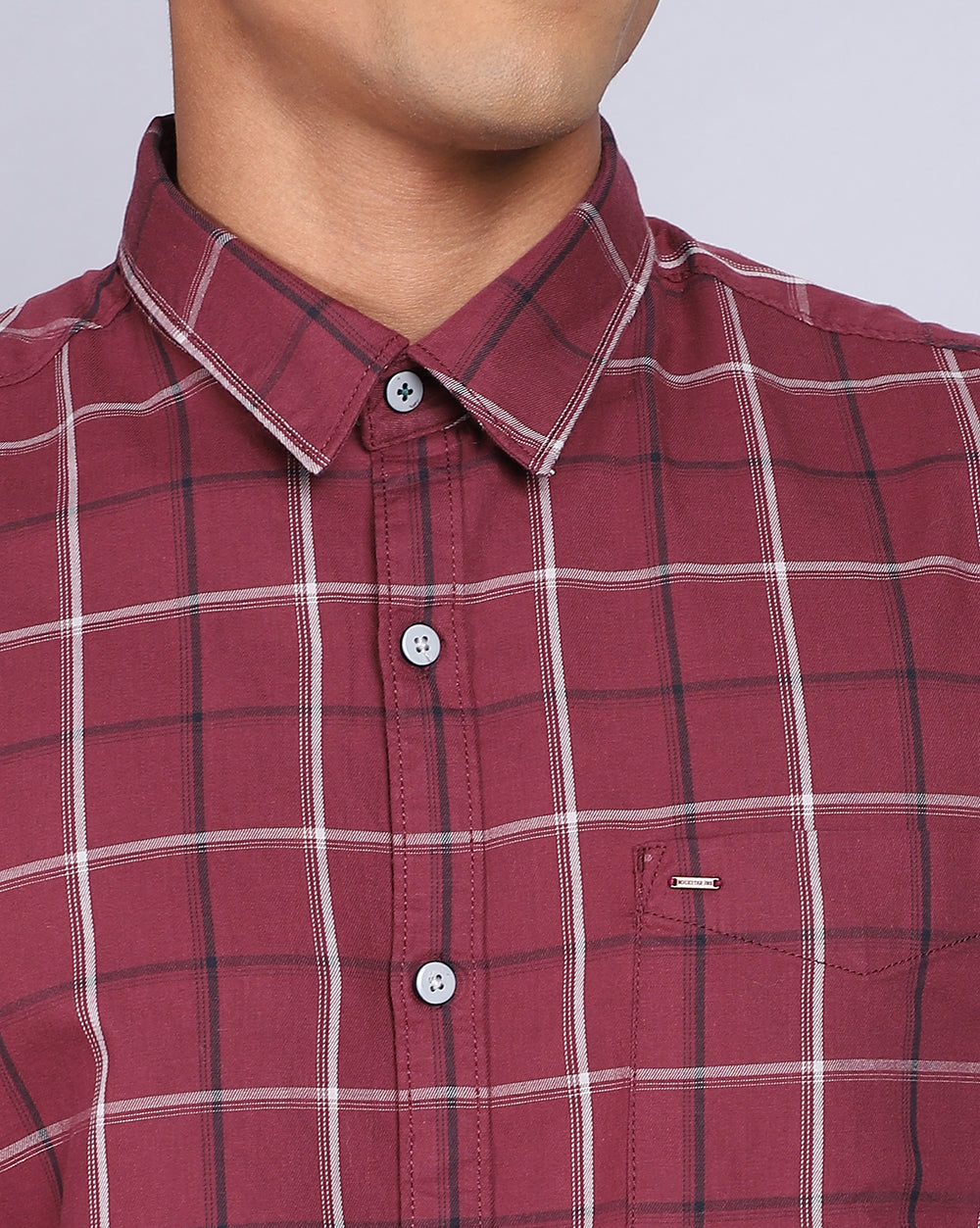 Smart Casual Full Sleeves Check Shirt-Maroon