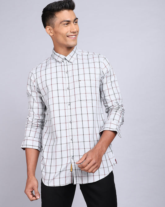 Smart Casual Full Sleeves Windowpane Check Shirt-White