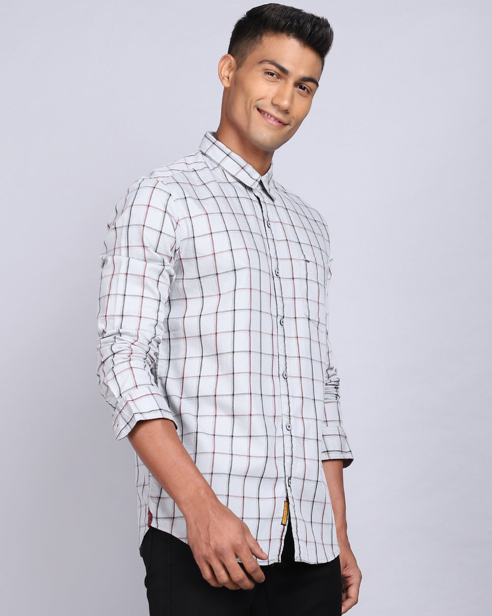 Smart Casual Full Sleeves Windowpane Check Shirt-White