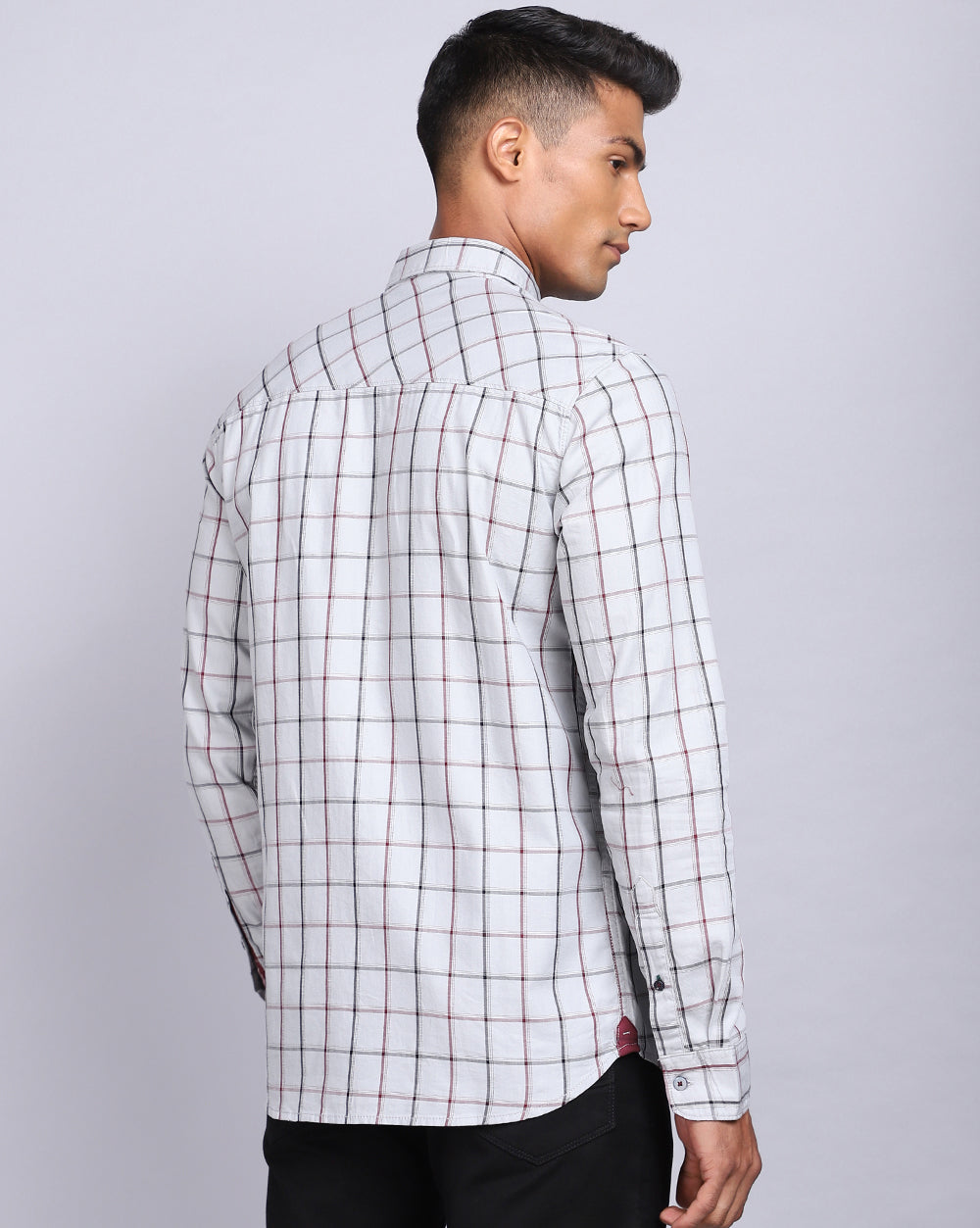 Smart Casual Full Sleeves Windowpane Check Shirt-White