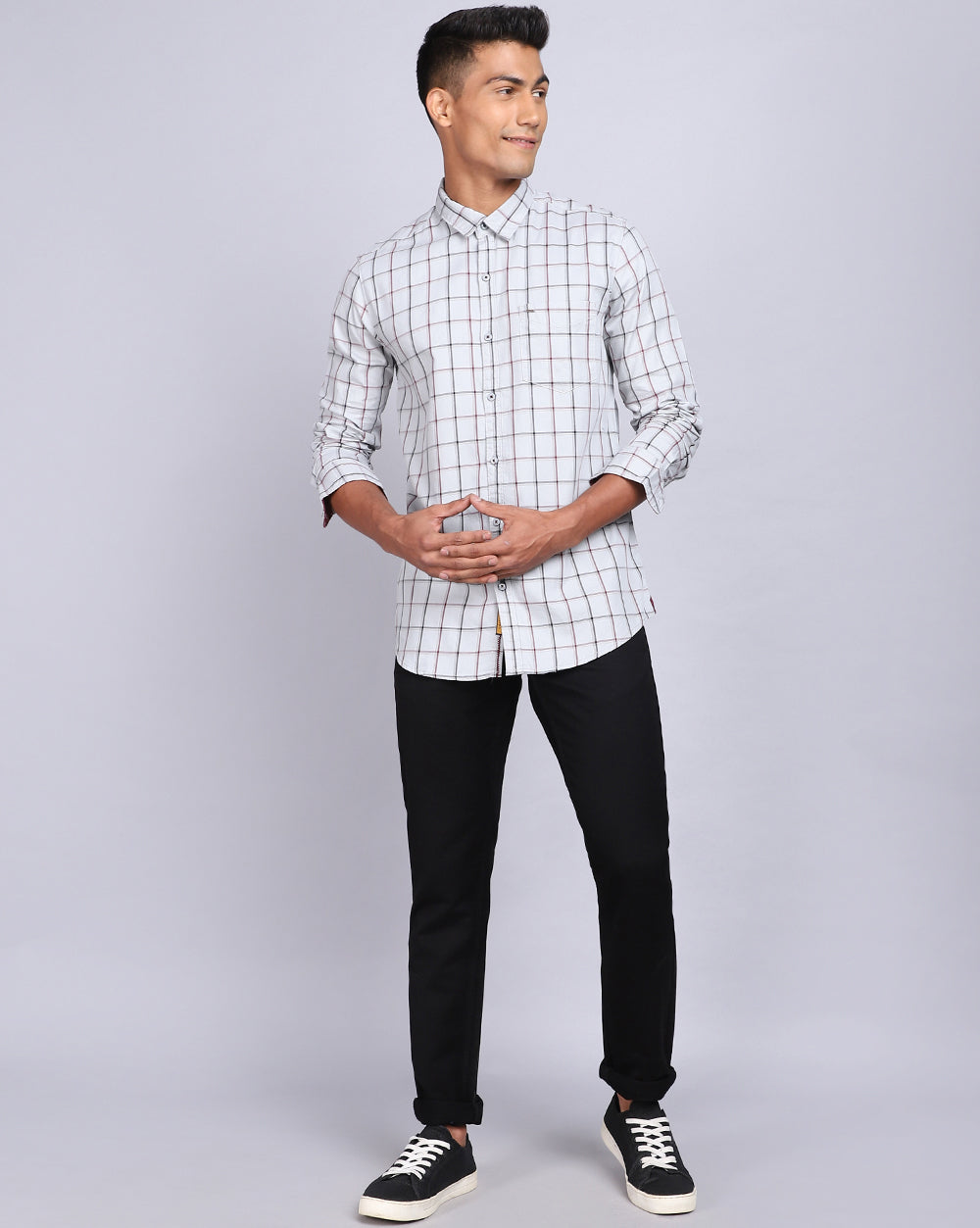 Smart Casual Full Sleeves Windowpane Check Shirt-White