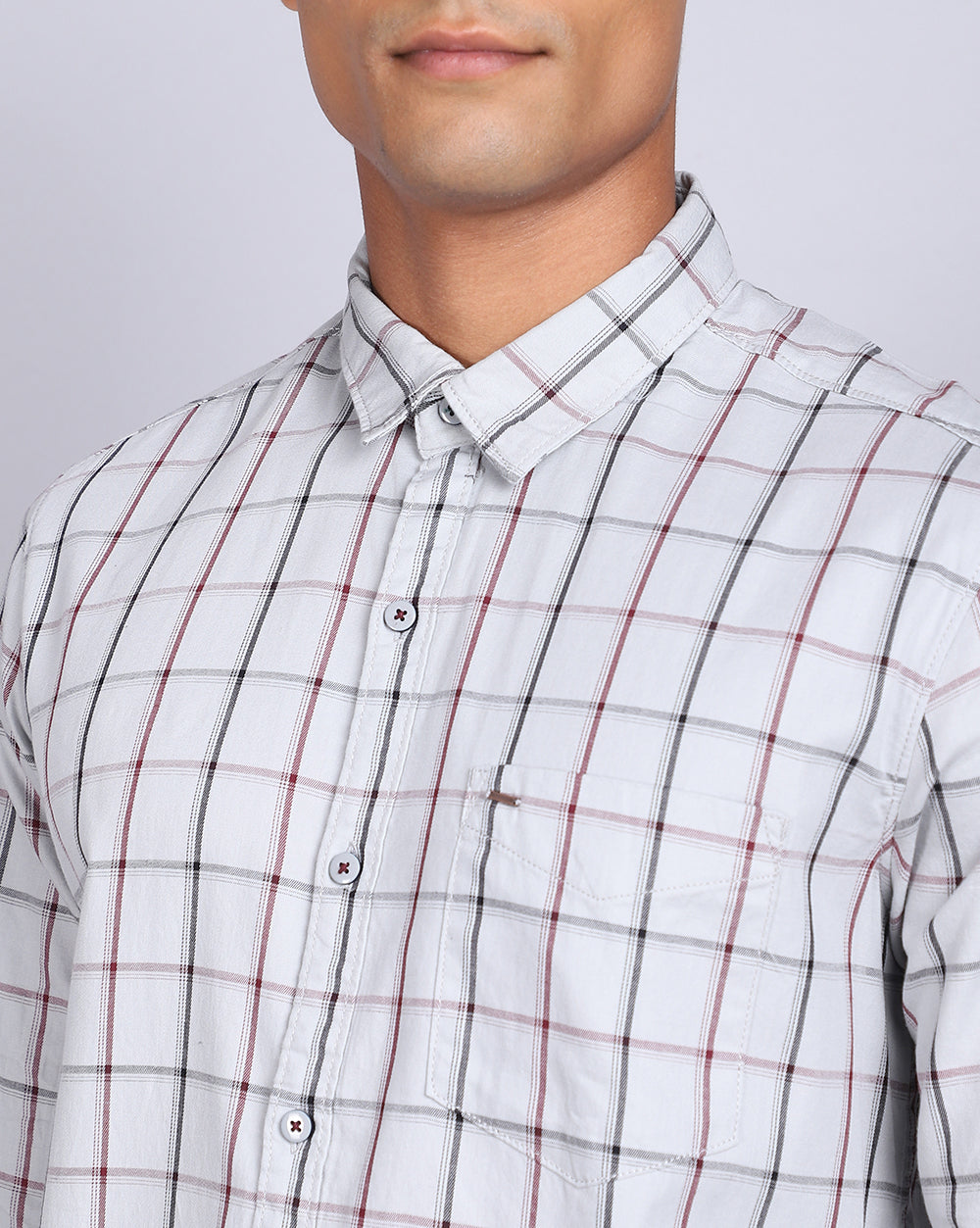Smart Casual Full Sleeves Windowpane Check Shirt-White