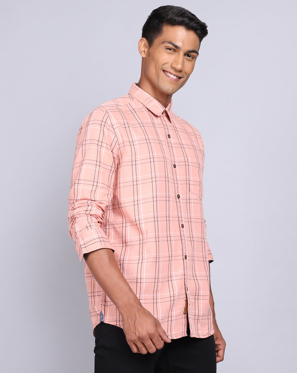 Smart Casual Full Sleeves Check Shirt-Peach