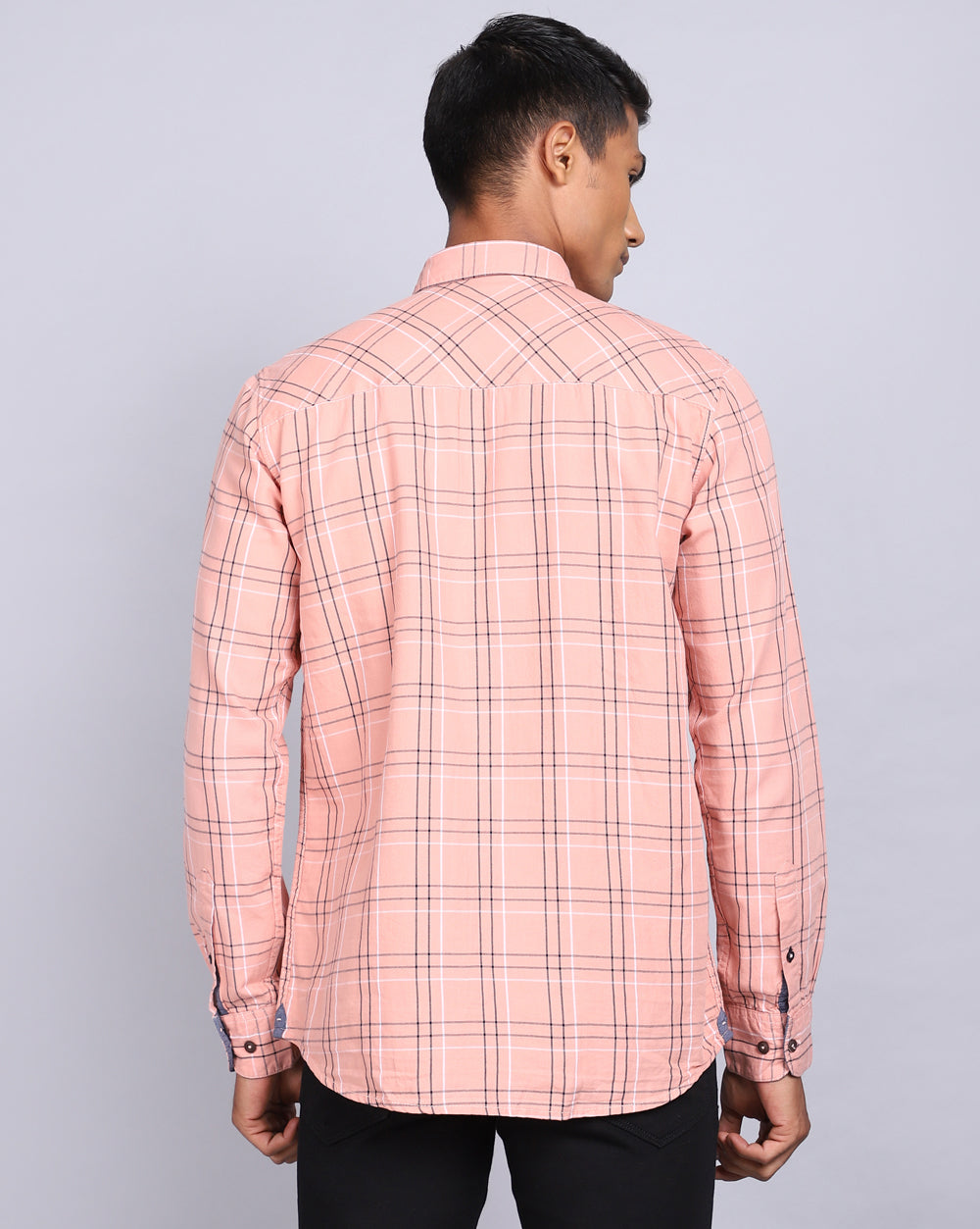 Smart Casual Full Sleeves Check Shirt-Peach