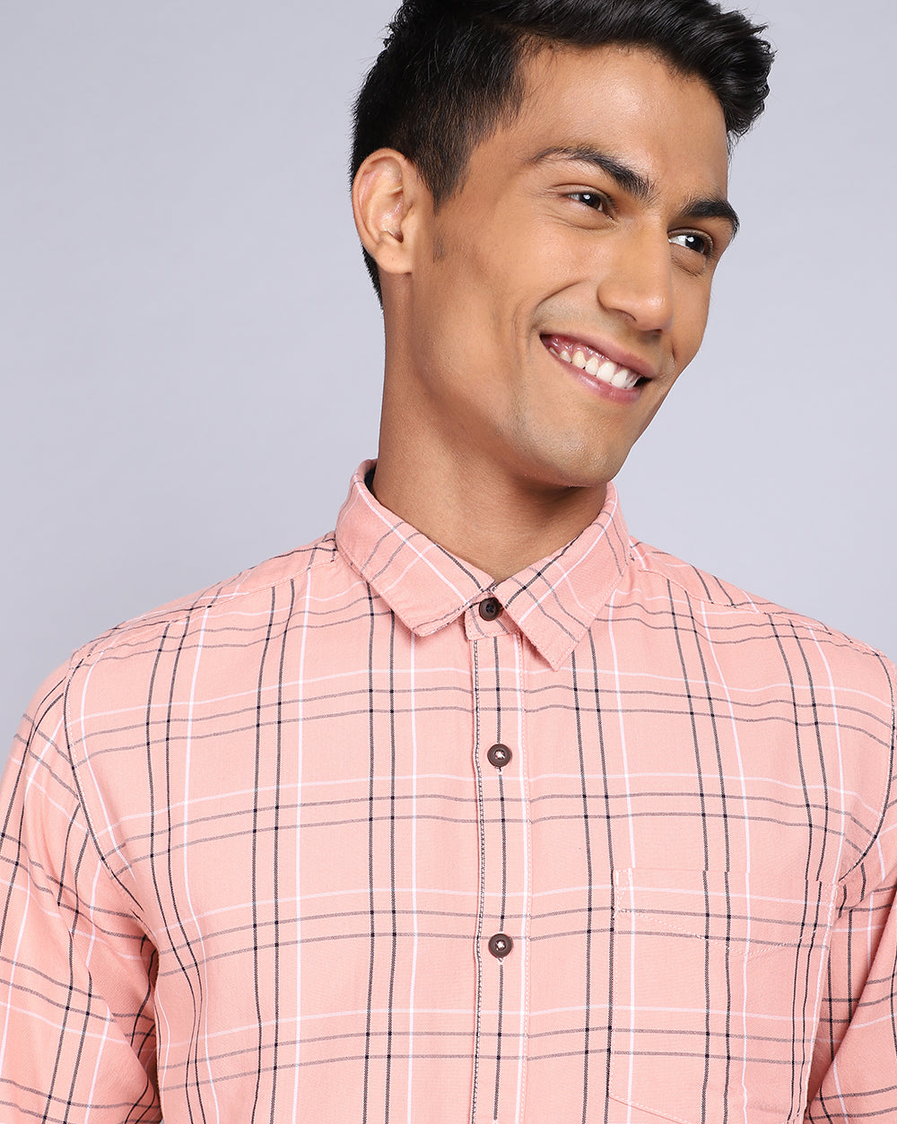 Smart Casual Full Sleeves Check Shirt-Peach