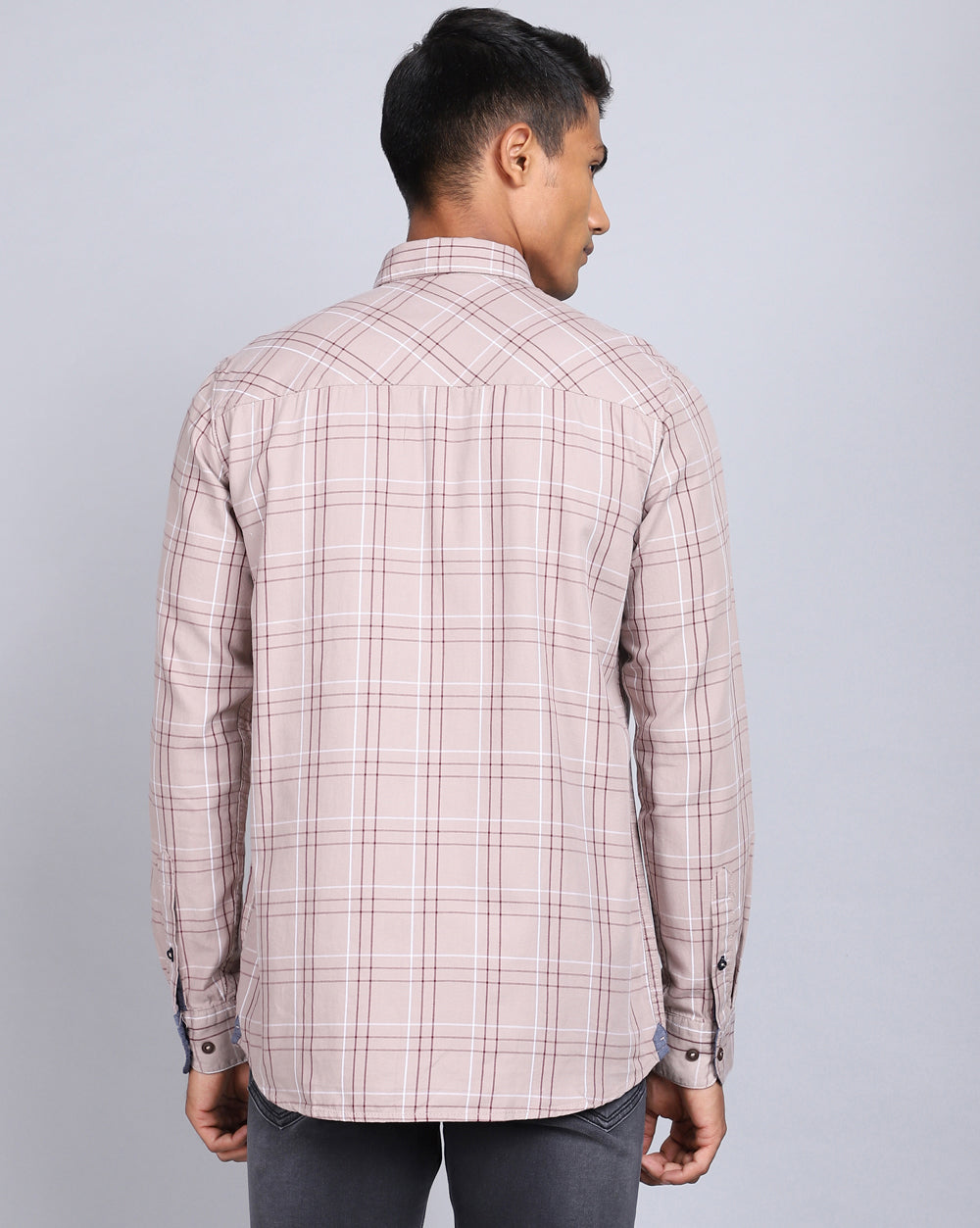Smart Casual Full Sleeves Check Shirt-Beige