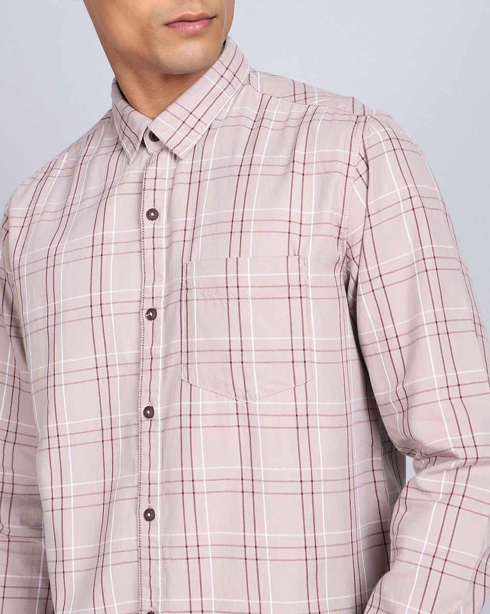 Smart Casual Full Sleeves Check Shirt-Beige