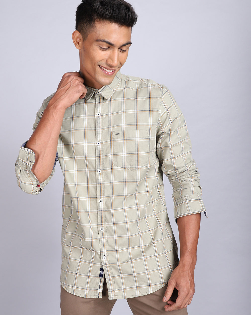 Smart Casual Full Sleeves Check Shirt-Cement