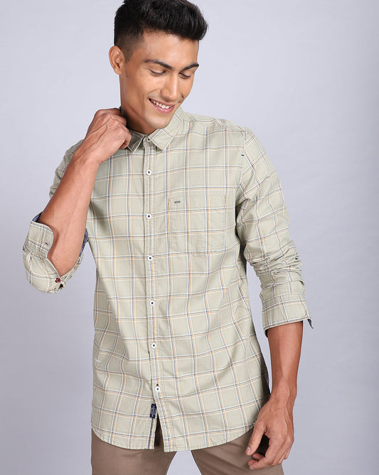 Smart Casual Full Sleeves Check Shirt-Cement