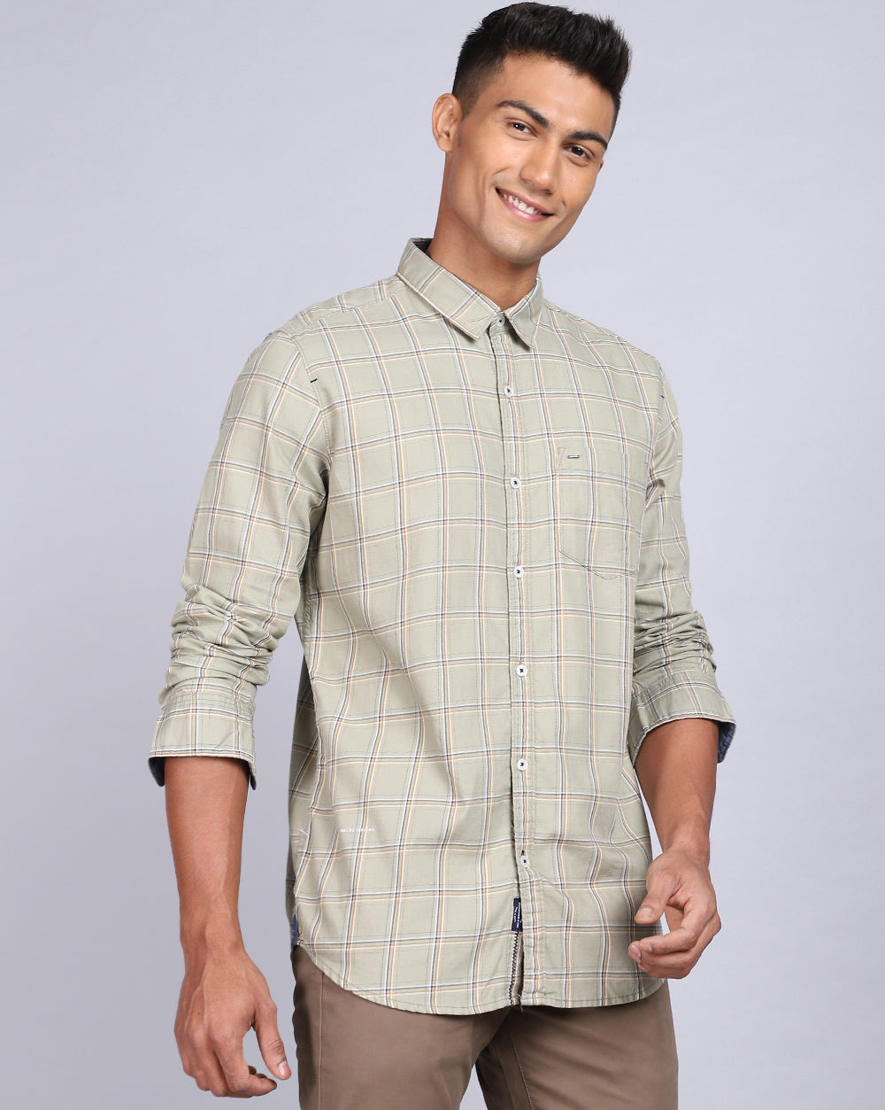 Smart Casual Full Sleeves Check Shirt-Cement