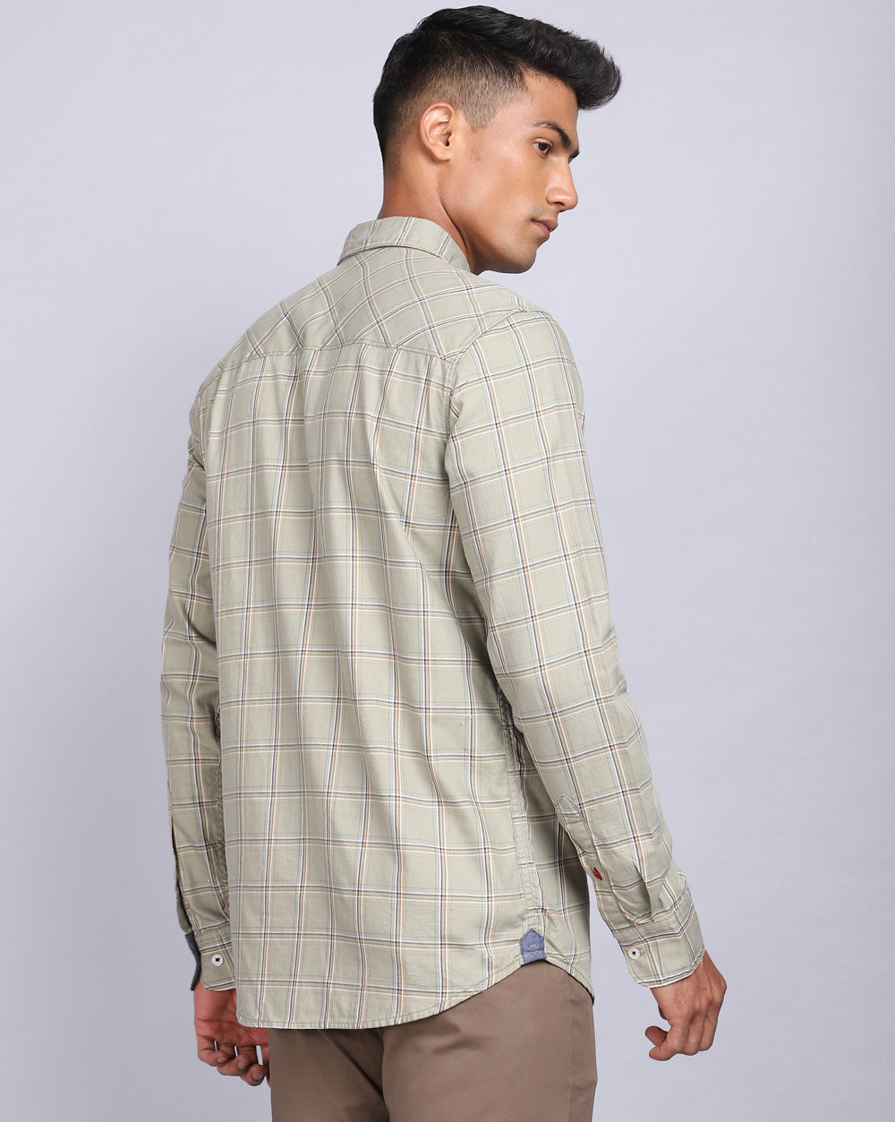Smart Casual Full Sleeves Check Shirt-Cement