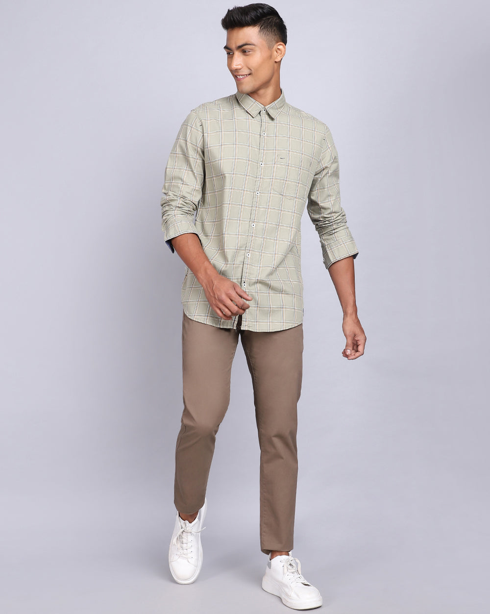 Smart Casual Full Sleeves Check Shirt-Cement
