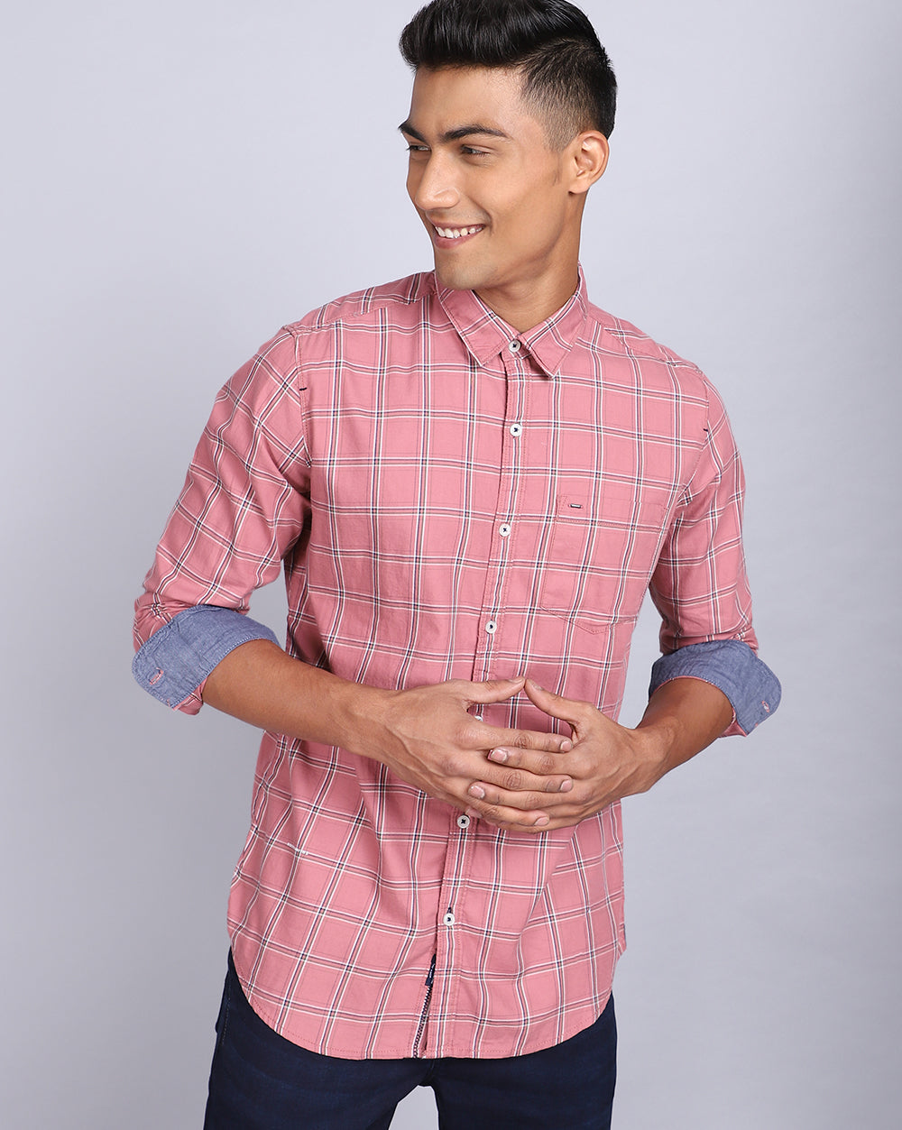 Smart Casual Full Sleeves Check Shirt-Pink