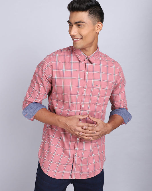 Smart Casual Full Sleeves Check Shirt-Pink