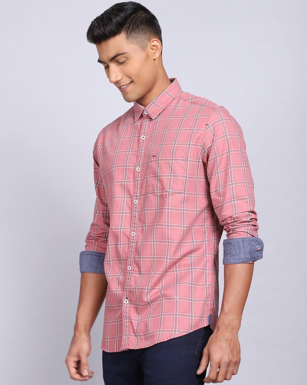 Smart Casual Full Sleeves Check Shirt-Pink