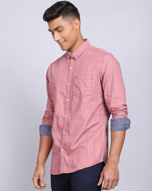 Smart Casual Full Sleeves Check Shirt-Pink