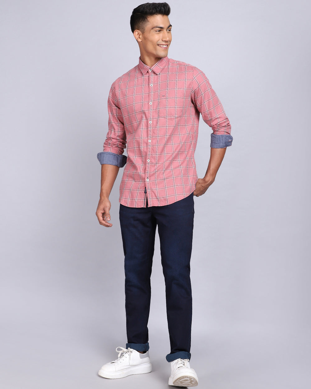 Smart Casual Full Sleeves Check Shirt-Pink